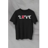 14 Şubat Sevgililer Günü Love Baskılı Oversize Bisiklet Yaka T-shirt - Siyah