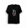 14 Şubat Sevgililer Günü Love Baskılı Oversize Bisiklet Yaka T-shirt - Siyah