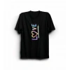 14 Şubat Sevgililer Günü Love Baskılı Oversize Bisiklet Yaka T-shirt - Siyah