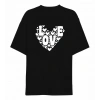 14 Şubat Sevgililer Günü Love Kalp Baskılı Oversize Bisiklet Yaka T-shirt - Siyah