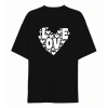 14 Şubat Sevgililer Günü Love Kalp Baskılı Oversize Bisiklet Yaka T-shirt - Siyah
