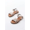 205-030 Bej Hakiki Deri Ortopedik Taban Kadın Sandalet