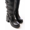 5109-3015 Siyah Topuklu Fermuarlı Toka Aksesuarlı Günlük Kadın Çizme