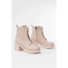 5109-3025 Bej Bağcıklı Fermuarlı Kalın Topuklu Günlük Kadın Bot