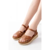 730-138 Taba Örgü Hakiki Deri Ortopedik Taban Kadın Sandalet