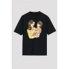 Anneler Günü Hediye Anne Kız Temalı Baskılı Oversize Bisiklet Yaka T-shirt - Siyah