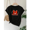 Anneler Günü Hediye Anne Temalı Baskılı Oversize Bisiklet Yaka T-shirt - Siyah