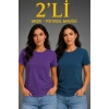 Basic Bisiklet Yaka Yazlık Slim Fit T-Shirt - Mor - Petrol Mavisi