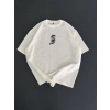 Baskılı Oversize Bisiklet Yaka T-shirt - Beyaz