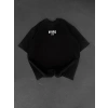 Baskılı Oversize Bisiklet Yaka T-shirt - Siyah