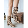Birta Leopar Cilt Streç Topuklu Bot