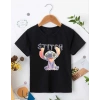 Bisiklet Yaka Kısa Kol Çocuk Baskılı T-Shirt - Siyah