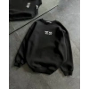 Bisiklet Yaka Üç İplik Baskılı Oversize SweatShirt - Siyah