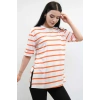 Çizgili Penye Tshirt Turuncu