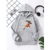 Çocuk Unisex Kapüşonlu Naruto Baskılı Pamuklu Sweatshirt - Gri