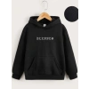 Çocuk Unisex Kapüşonlu Ön ve Arka Blessed Baskılı Sweatshirt - Siyah