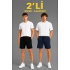 Erkek 2li Pamuklu Şort 3 İplik Şardonsuz Cepli Lastikli Bağcıklı Regular Fit - Siyah & Lacivert