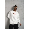 Erkek 3 İplik Pamuklu Bisiklet Yaka Gangster Baskılı Sweatshirt - Beyaz