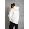 Erkek 3 İplik Pamuklu Kapüşonlu Cepli Düz Oversize Hoodie Sweatshirt - Beyaz
