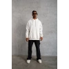 Erkek 3 İplik Pamuklu Kapüşonlu Cepli Düz Oversize Hoodie Sweatshirt - Beyaz