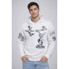 Erkek 3 İplik Pamuklu Kapüşonlu Baskılı SweatShirt hoodie - Beyaz