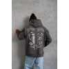 Erkek 3 İplik Pamuklu Kapüşonlu Baskılı Cepli Oversize Sweatshirt Hoodie - Gri