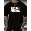Erkek ANIMAL Baskılı Tişört Bisiklet YakaYazlık T-shirt - Siyah