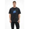 Erkek Asit Yıkamalı Oversize Tişört Bisiklet Yaka Kısa Kol T-shirt - Siyah