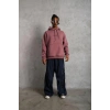 Erkek 3 İplik Pamuklu Kapüşonlu Baskılı Cepli Oversize Sweatshirt Hoodie - Gül Kurusu
