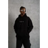 Erkek 3 İplik Pamuklu Kapüşonlu Baskılı Cepli Oversize Sweatshirt Hoodie - Siyah