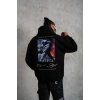 Erkek 3 İplik Pamuklu Kapüşonlu Baskılı Cepli Oversize Sweatshirt Hoodie - Siyah
