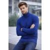 Erkek Balıkcı Yaka Bağazlı Triko Kazak Pamuklu Kalın Fitilli Dokuma, Regular Fit Uzun Kollu Kışlık Model - İndigo