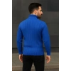 Erkek Tam Boğazlı Balıkçı Yaka Triko Kazak Kalın Fitilli - Saks Mavisi