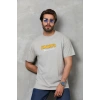 Erkek Kısa Kol Yazlık Tişört Bisiklet Yaka Baskılı Oversize T-Shirt - Gri