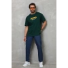 Erkek Kısa Kol Yazlık Tişört Bisiklet Yaka Baskılı Oversize T-Shirt - Yeşil