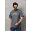 Erkek Kısa Kol Yazlık Tişört Bisiklet Yaka Baskılı Oversize T-Shirt - Füme