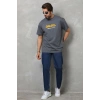 Erkek Kısa Kol Yazlık Tişört Bisiklet Yaka Baskılı Oversize T-Shirt - Füme