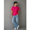 Erkek Basic Pamuklu Tişört Bisiklet Yaka Düz Renk Regular Fit T-Shirt - Fuşya