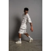 Erkek Baskılı İkili Şortlu Takım - Beyaz