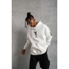 Erkek 3 İplik Pamuklu Kapüşonlu Baskılı Cepli Oversize Sweatshirt Hoodie - Beyaz