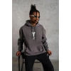 Erkek Baskılı Kapüşonlu 3 iplik pamuklu Hoodie Sweatshirt - Gri
