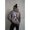 Erkek 3 İplik Pamuklu Kapüşonlu Baskılı Cepli Oversize Sweatshirt Hoodie - Gri