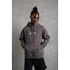 Erkek 3 İplik Pamuklu Kapüşonlu Baskılı Cepli Oversize Sweatshirt Hoodie - Gri