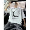 Erkek Baskılı Tişört Kısa Kol Bisiklet Yaka Oversize T-Shirt - Beyaz