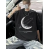 Erkek Baskılı Tişört Kısa Kol Bisiklet Yaka Oversize T-Shirt - - Siyah