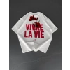 Erkek Ön ve Arka Baskılı T-Shirt Kısa Kol Bisiklet Yaka Regular Fit Tişört - Beyaz