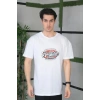 Erkek Baskılı T-Shirt Kısa Kol Bisiklet Yaka Regular Fit Rahat Kalıp Günlük Tişört - Beyaz