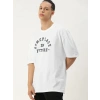 Erkek Kısa Kol Yazlık Tişört Bisiklet Yaka Baskılı Oversize T-Shirt - Beyaz