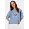 Erkek Baskılı T-Shirt Kısa Kol Bisiklet Yaka Rahat Kalıp Tişört - Mavi