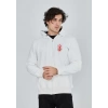 Erkek 3 İplik Pamuklu Kapüşonlu Tam Fermuarlı Cepli Hoodie Sweatshirt - Beyaz
